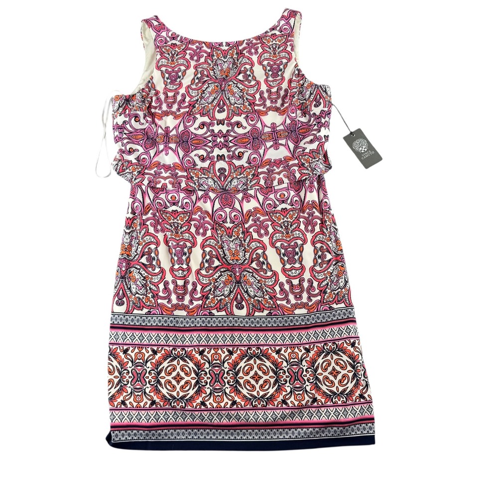 Vince Camuto Womens Pink Orange Paisley Popover Dress VC8M7430 Size 14 NWT